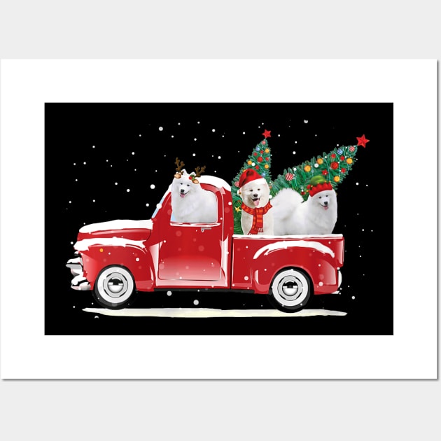 Womens Samoyed Christmas Red Truck Pick Up Tree Wall Art by MonataHedd